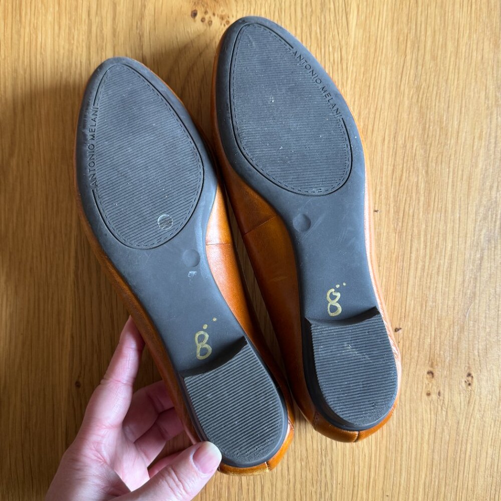 Antonio Melani Tan Leather Loafers Size 6.5 Woven Penny Flats - Picture 9 of 12